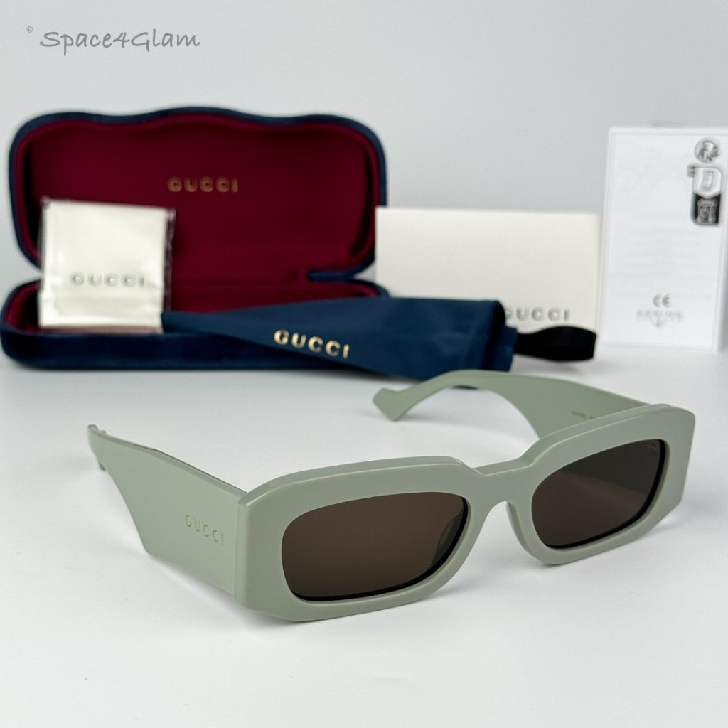 Brand New Gucci Gg1426s 004 Solid Sage Brown Unisex Rectangle Sunglasses